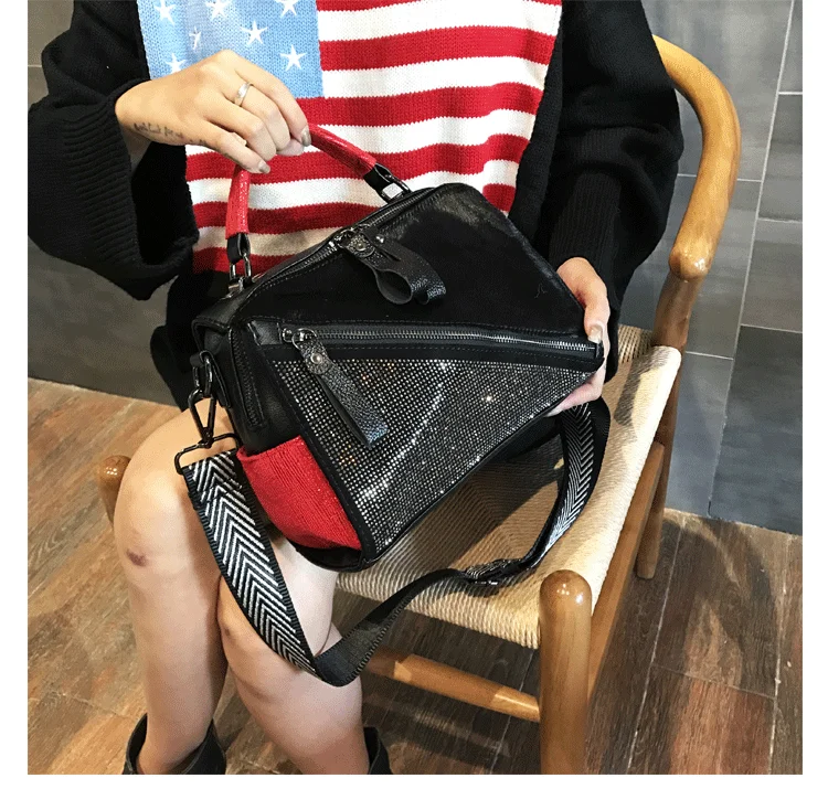 Fashion Horse Hair Messenger Bags Diamonds Satchels Horse Hair Patchwork handbag adies hand bags Diamonds Patchwork handbags