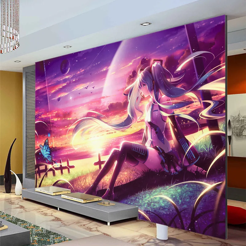 Аниме девушка обои на заказ 3D ручная роспись Miku стены фрески Девушки Спальня
