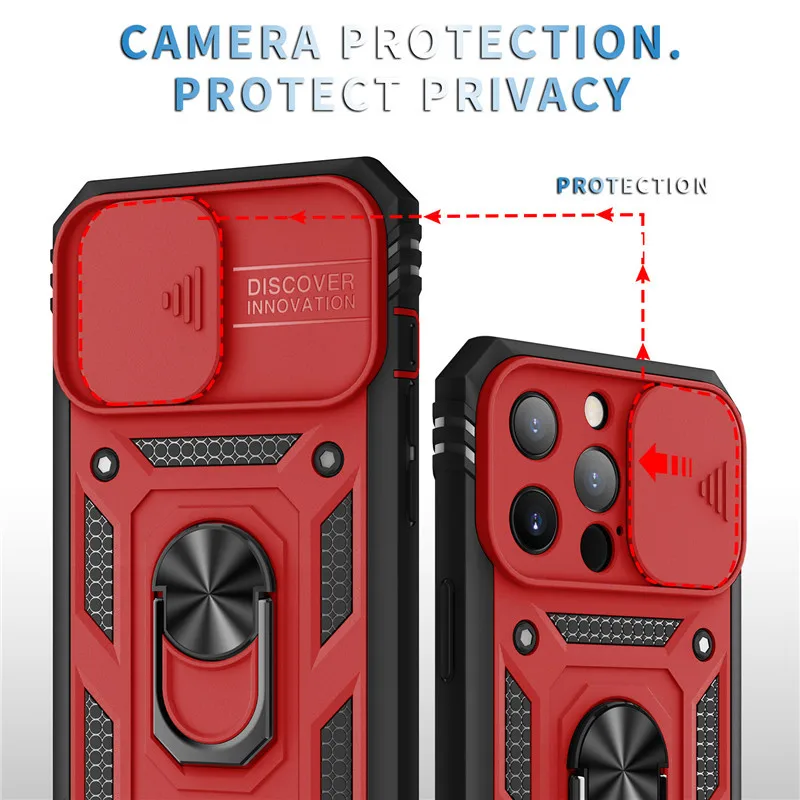 Slide Camera Lens Protect Phone Case for iPhone 13 11 12 Pro Max Mini XS Max XR X 7 8 Plus SE Military Grade Bumpers Armor Cover