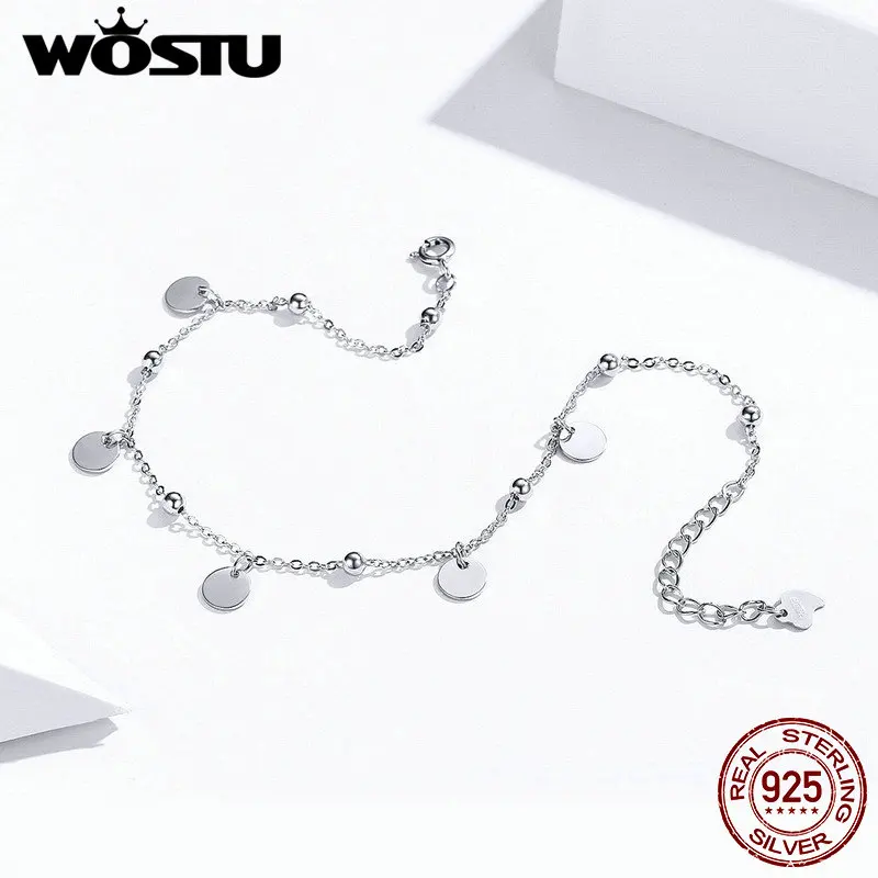 WOSTU горячая Распродажа 925 пробы Серебряный ножной браслет Круглый блесток модные оригинальные ножные браслеты для женщин Роскошные Ювелирные изделия Подарки DXT011