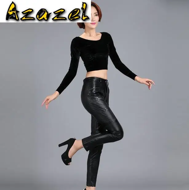 

Лидер продаж 2020, весенние новые женские длинные брюки из натуральной кожи, женские модные брюки-карандаш, женские узкие облегающие брюки из ...