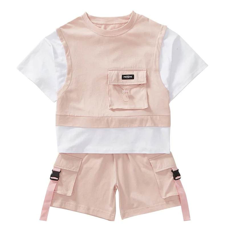

Children with the new summer 2021 cuhk children's han edition of leisure sport suit short sleeve shorts two-piece tide of the