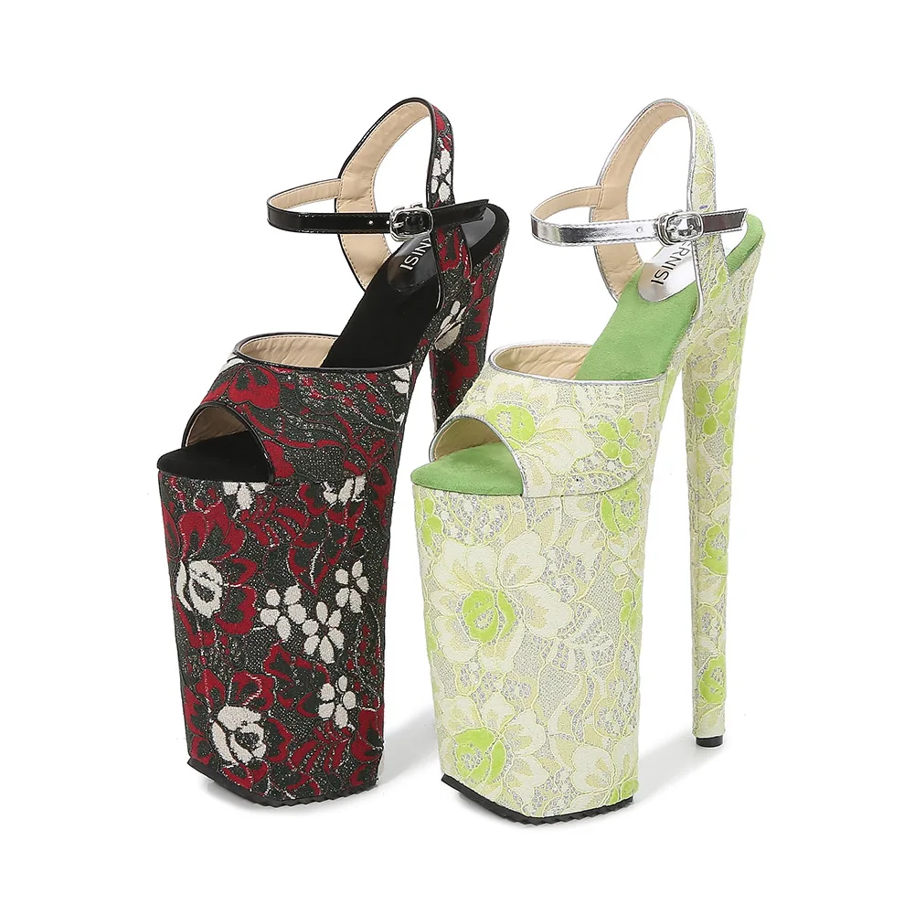 

Flower Walking Show Stripper Heels Ladies Sandals Platform Extreme High Heels Sexy Fetish Pole Dancing 26cm Shoes Women 2021 New