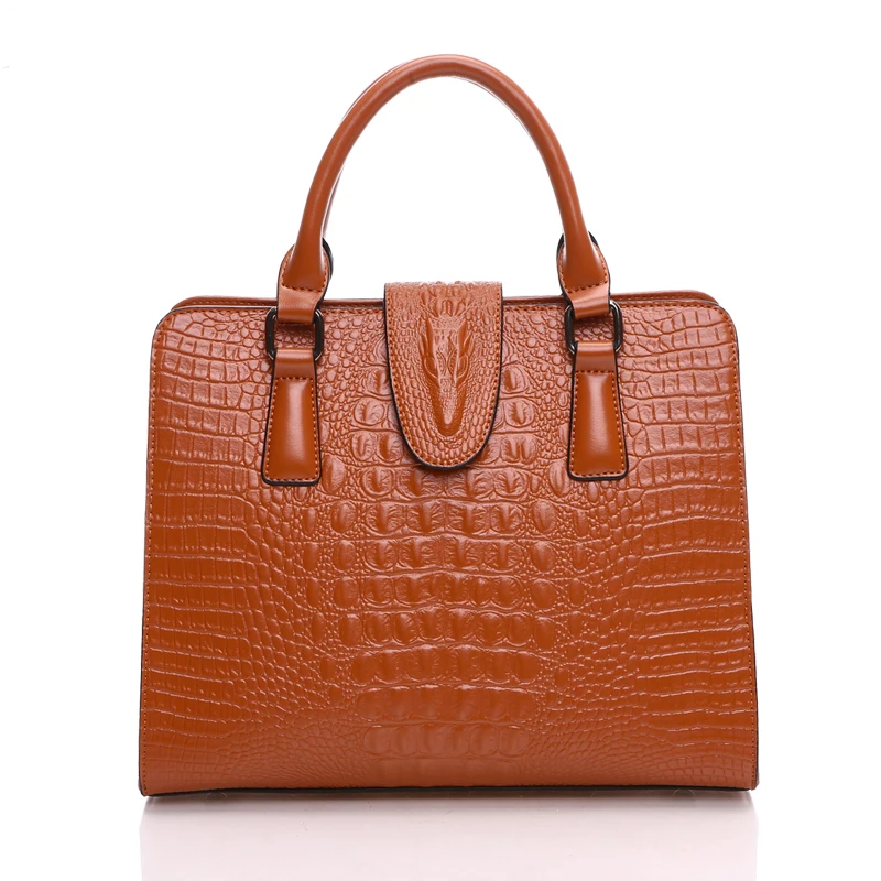

BINGCHEN Bags for Women Hand Bag Hand-held Dinner and American Style Bag Crocodile Pattern European Genuine Leather Solid Color