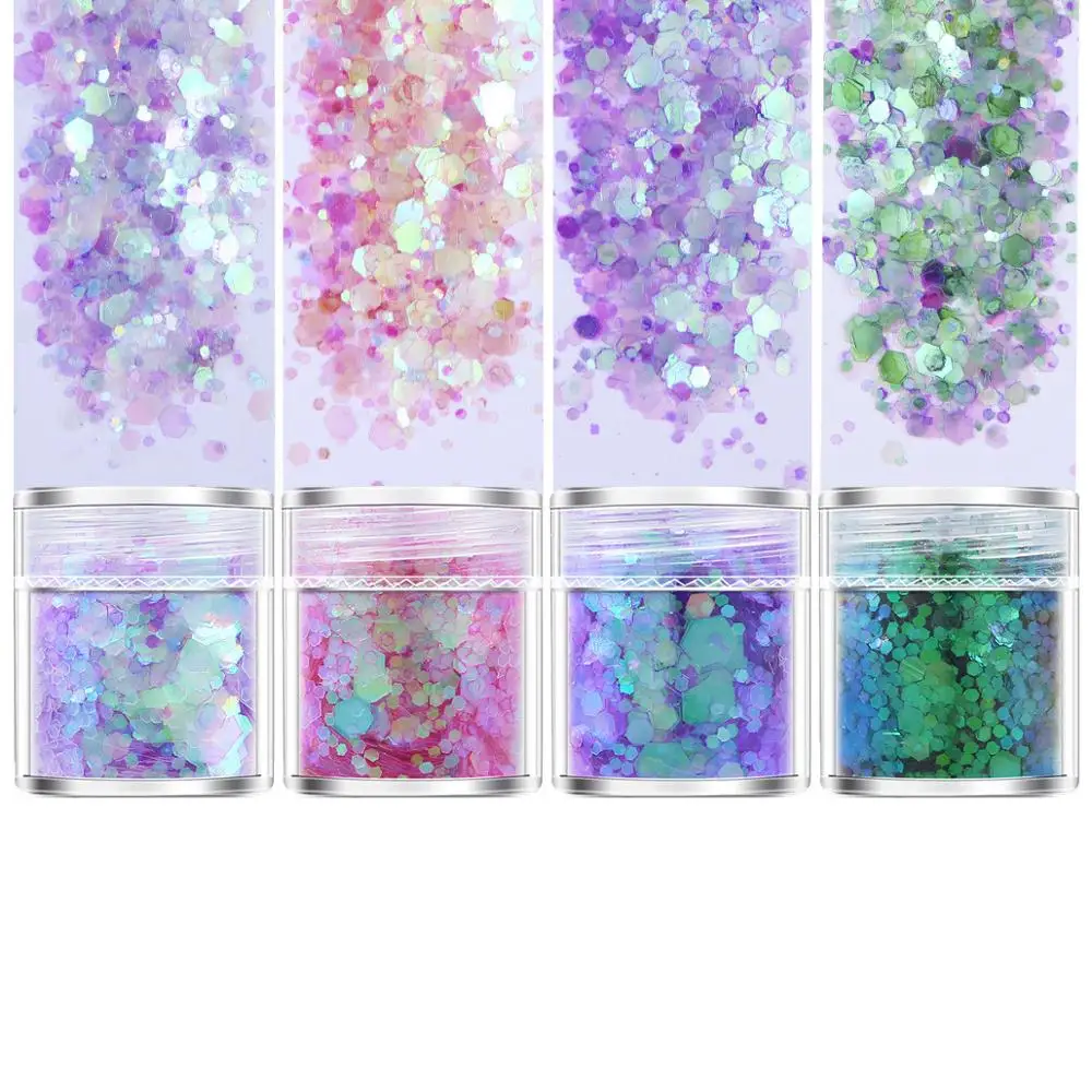 4pots Pink Purple Set Hexagon Glitters Bling Loose Sequins UV Resin Jewelry Fillings For Diy Crafts Tool Pigment | Украшения и