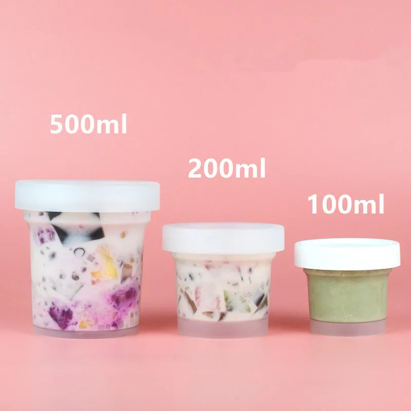 

10pcs Net red dessert containers 100ml 200ml 500ml matte transparent plastic box ice cream yogurt pudding cake cups with lids