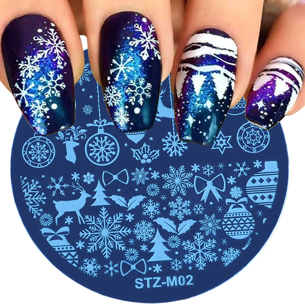

1 Round Nail Art Stamp 10 Christmas Nail Art Small Round Steel Plate Christmas Snowflake Seal Template Nail Art Tools Molds