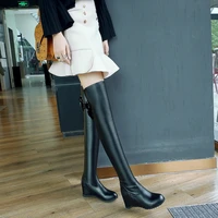 fashion womens over the knee boots wedges solid pu leather booties height increasing female shoes autmun winter white