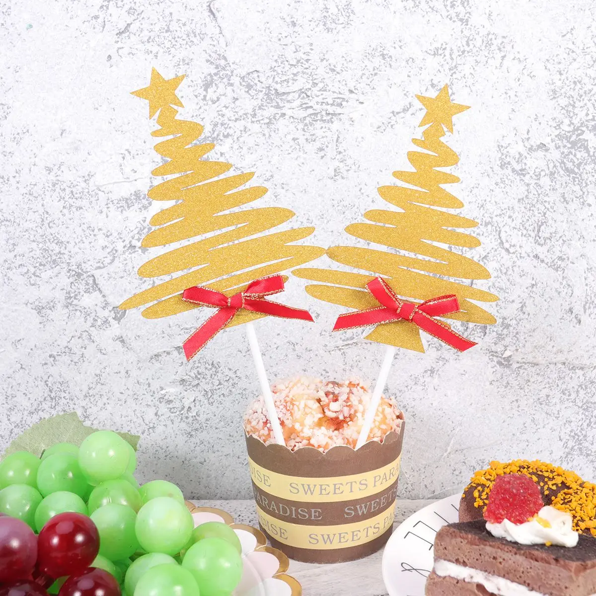12 шт. Топпер для Рождественского торта бумажные топперы кексов с бантом