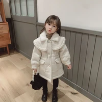 girls babys kids wool coat jacket 2021 cute warm thicken plus velvet winter autumn buttons long style%c2%a0childrens clothes