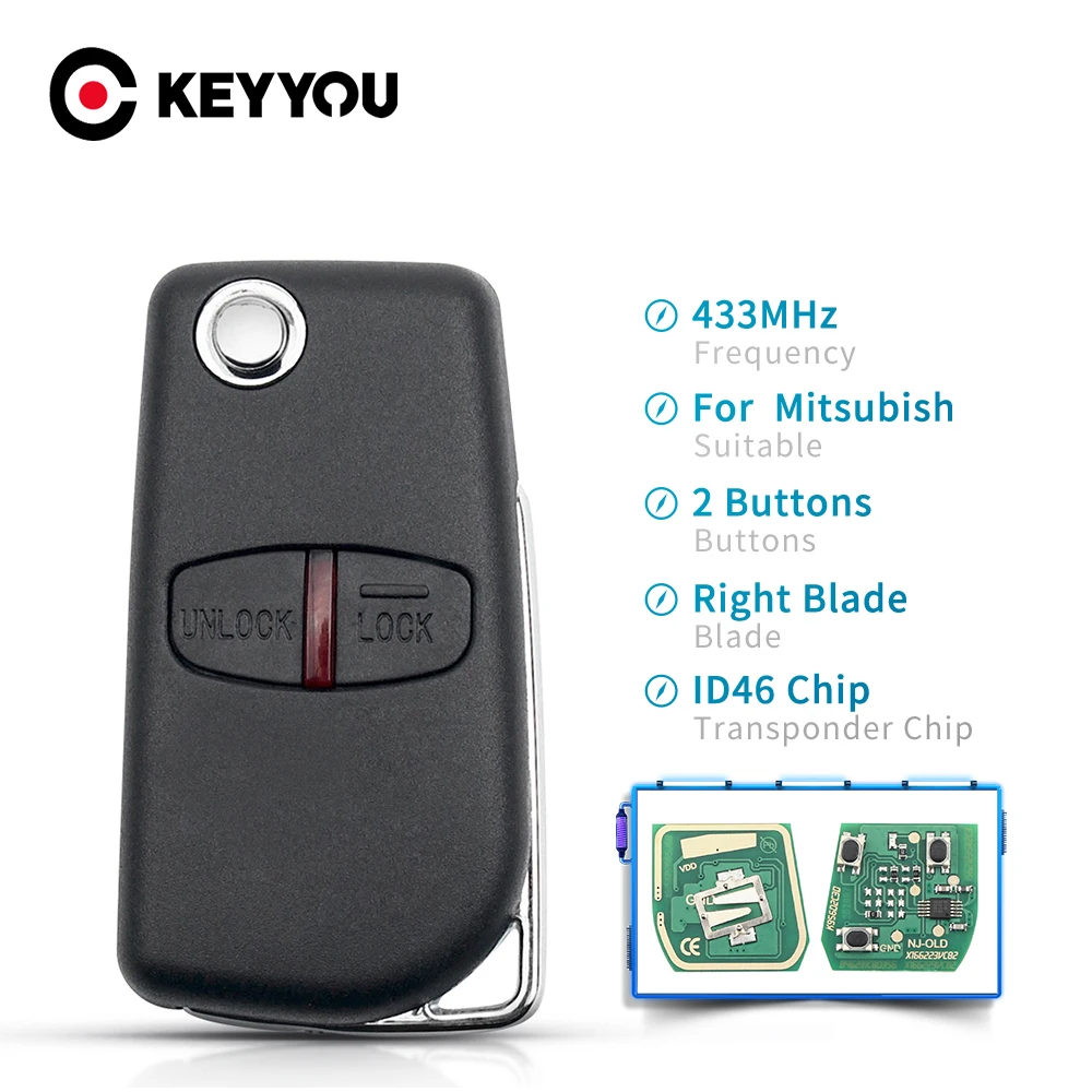 

KEYYOU 2/3 кнопки 433 МГц ID46 чип для Mitsubishi Outlander Lancer EVO Colt Mirage дистанционный Автомобильный ключ подходит для MIT11 MIT8 необработанное лезвие