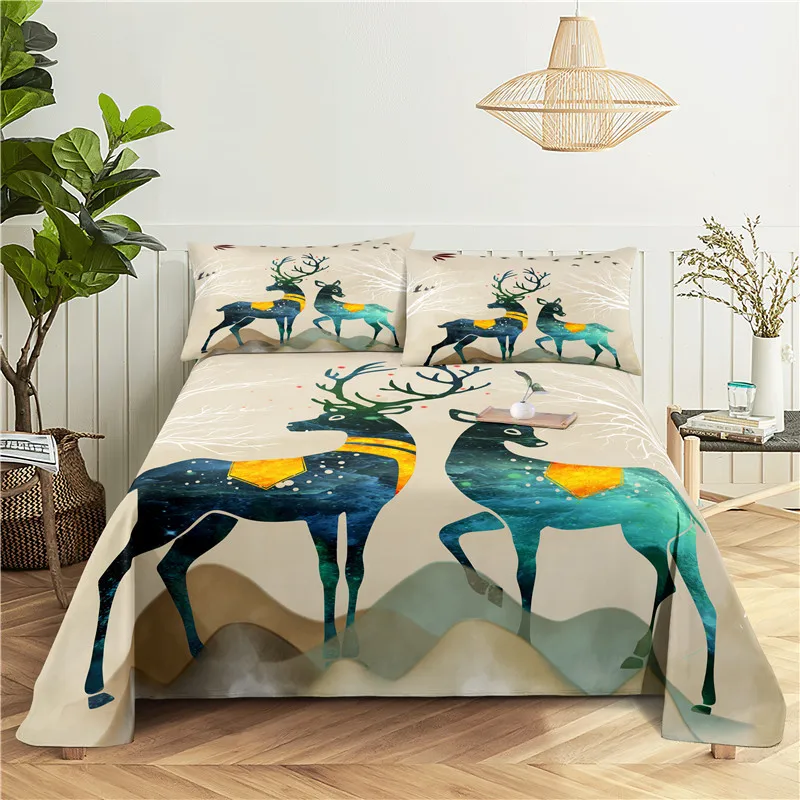 

Two Heads 0.9/1.2/1.5/1.8/2.0m Digital Printing Polyester Bed Flat Sheet With Pillowcase Print Bedding Set