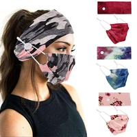 2pcsset button head band mask turban hair accessories soft yoga sports elastic hair band fashion hair band with mask unisex