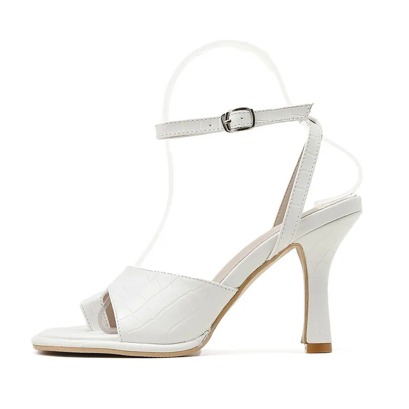 

LEOPARD LAND 2021 Summer New Set-toed High-heeled Sandals With A Word Buckle Solid Color Women's Shoes Open Toe Sandals JXQ