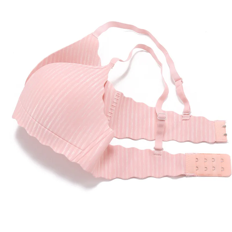 

Summer New V-neck Striped Womens Lingerie Breathable No Rims Cute Bra One Piece Gather Bra Sexy Cute Wireless Bra