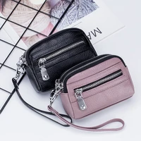 2022 new women mini coin purses original genuine leather card holder cosmetic lipstick earphone organizer bag double zip wallet