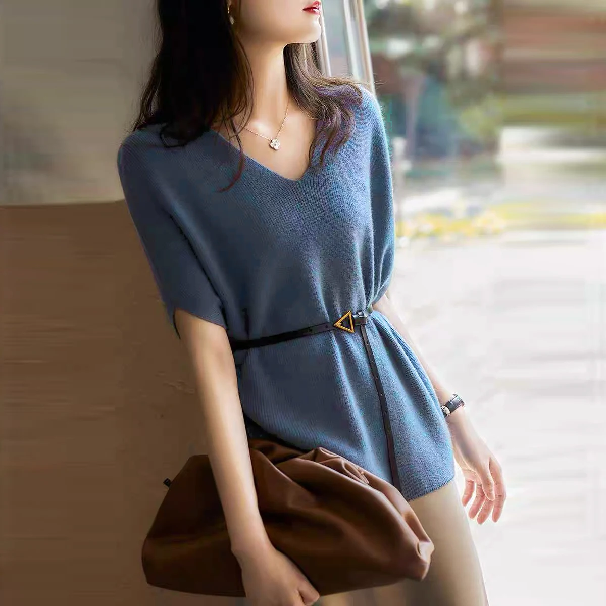 

210691 room side row No.1 top] non real shot net red picture V-neck solid color Pullover knitted shawl [2006] 29