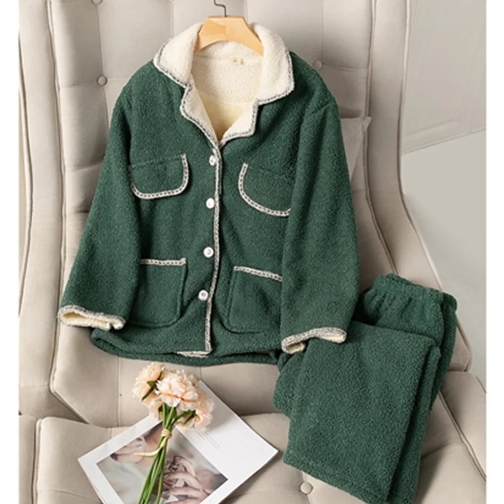 

Утолщенные штаны Fdfklak из овечьей шерсти, 2 предмета, однотонные брюки с длинным рукавом, одежда для сна, зимняя Пижама, Женская домашняя одежда, домашняя одежда