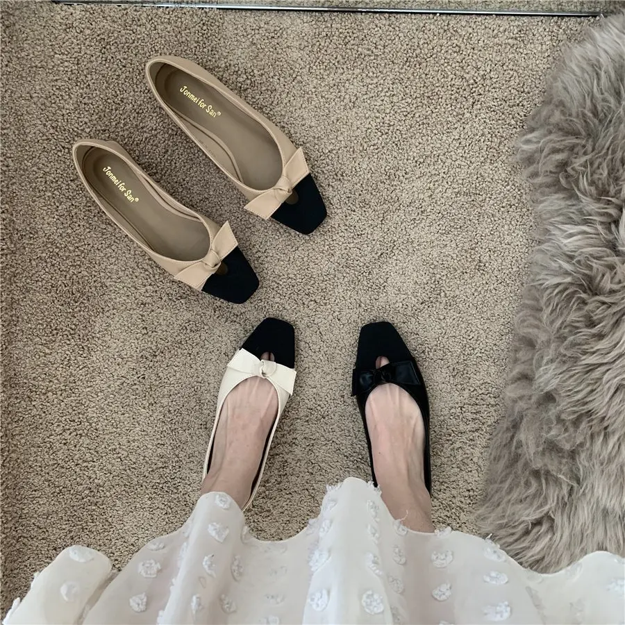 

Square Toe Shoes Woman 2021 Modis Casual Female Sneakers All-Match Flats Low Heels Shallow Mouth New Cute Dress On Heels PU Leis