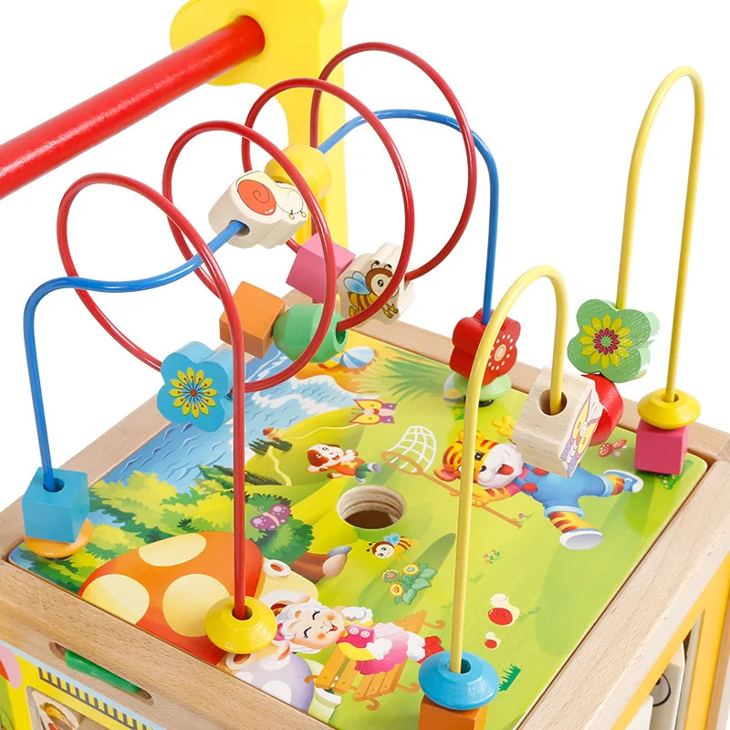 childhood education wooden children's walker Baby puzzle round bead cart anti-rollover multi-function toys | Мать и ребенок