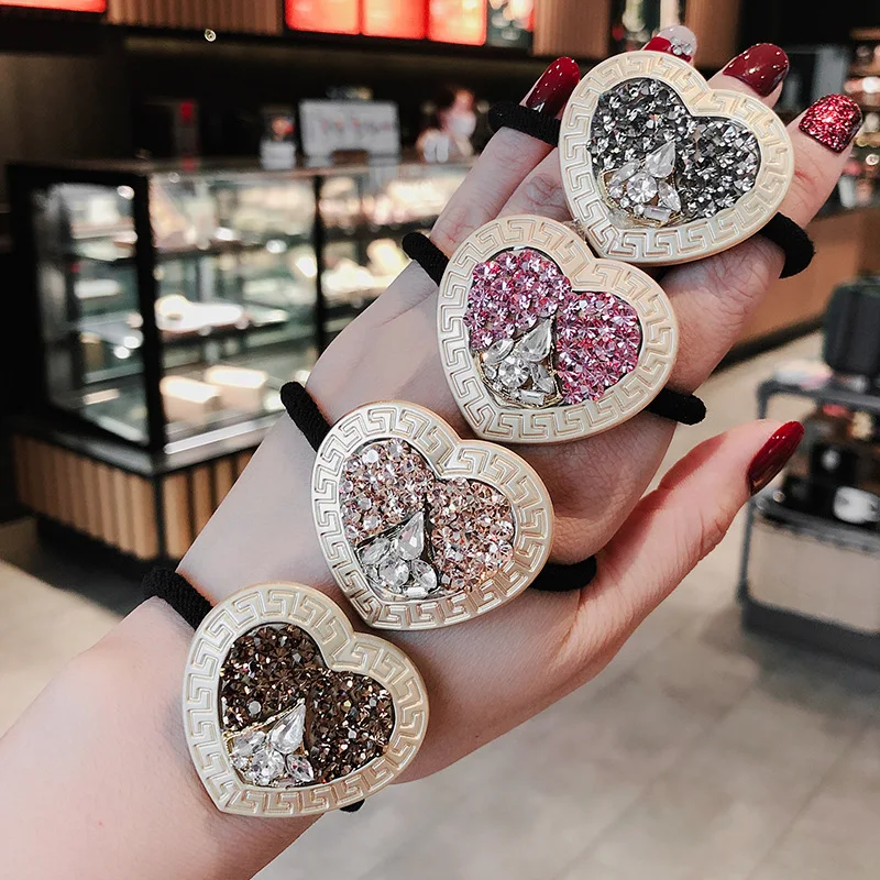 

Women Hair Ties Elastic Rubber Bands Girl Crystal Zircon Heart Square Korean Scrunchies Head Accessories Handmade Wholesale