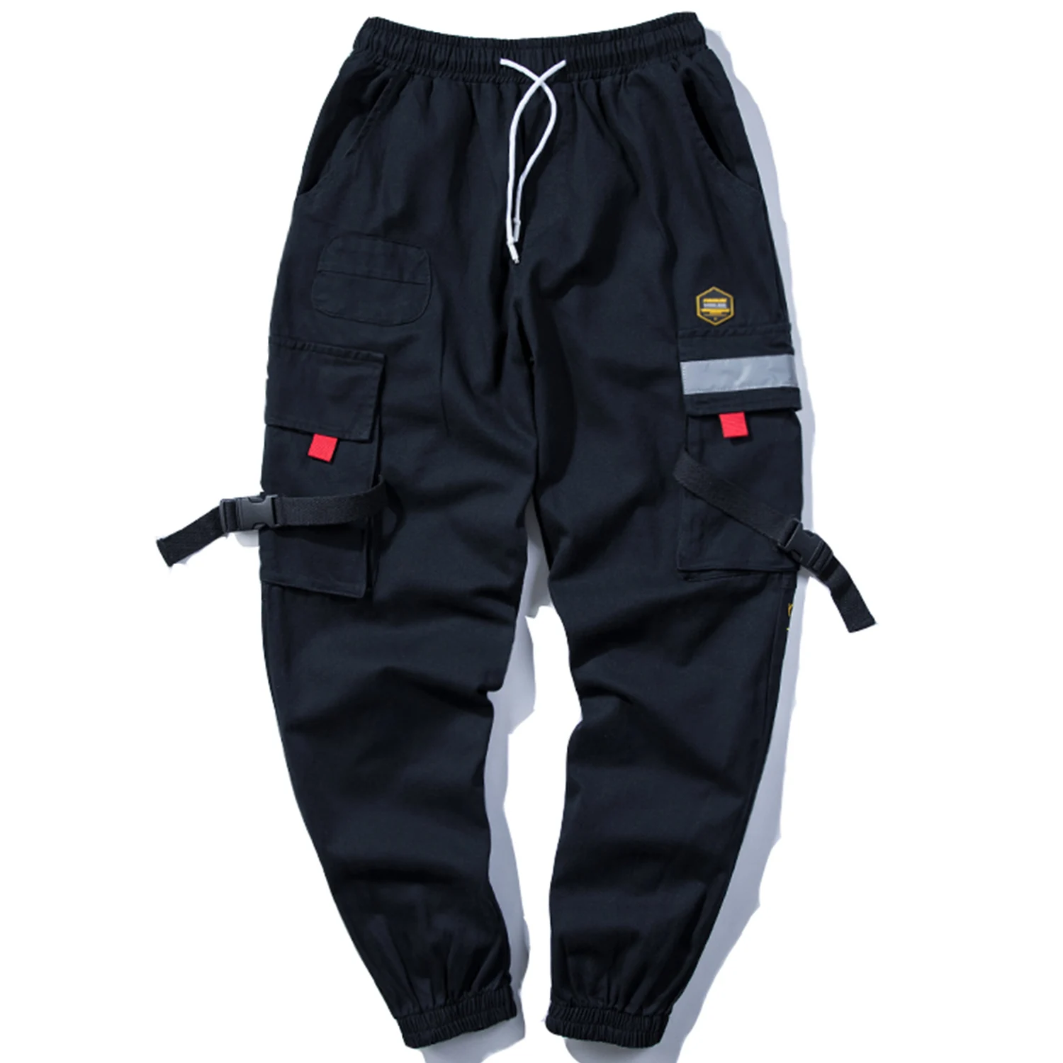 Брюки-карго мужские составного кроя с множеством карманов и лентами