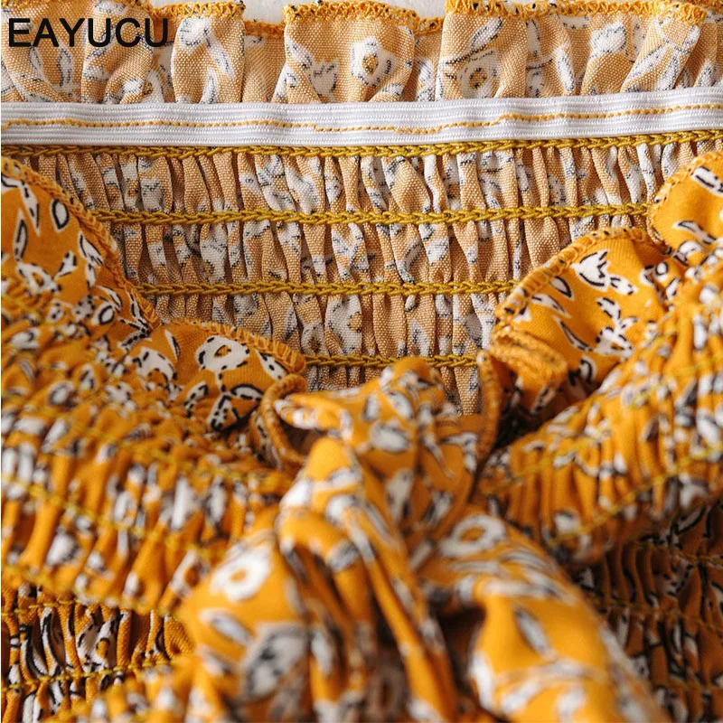 

EAYUCU Floral Print Women Two Pieces Set 2020 Summer Boho Style Bow Strapless Tops+ Skirts High Waist Beachwear Set EJ023