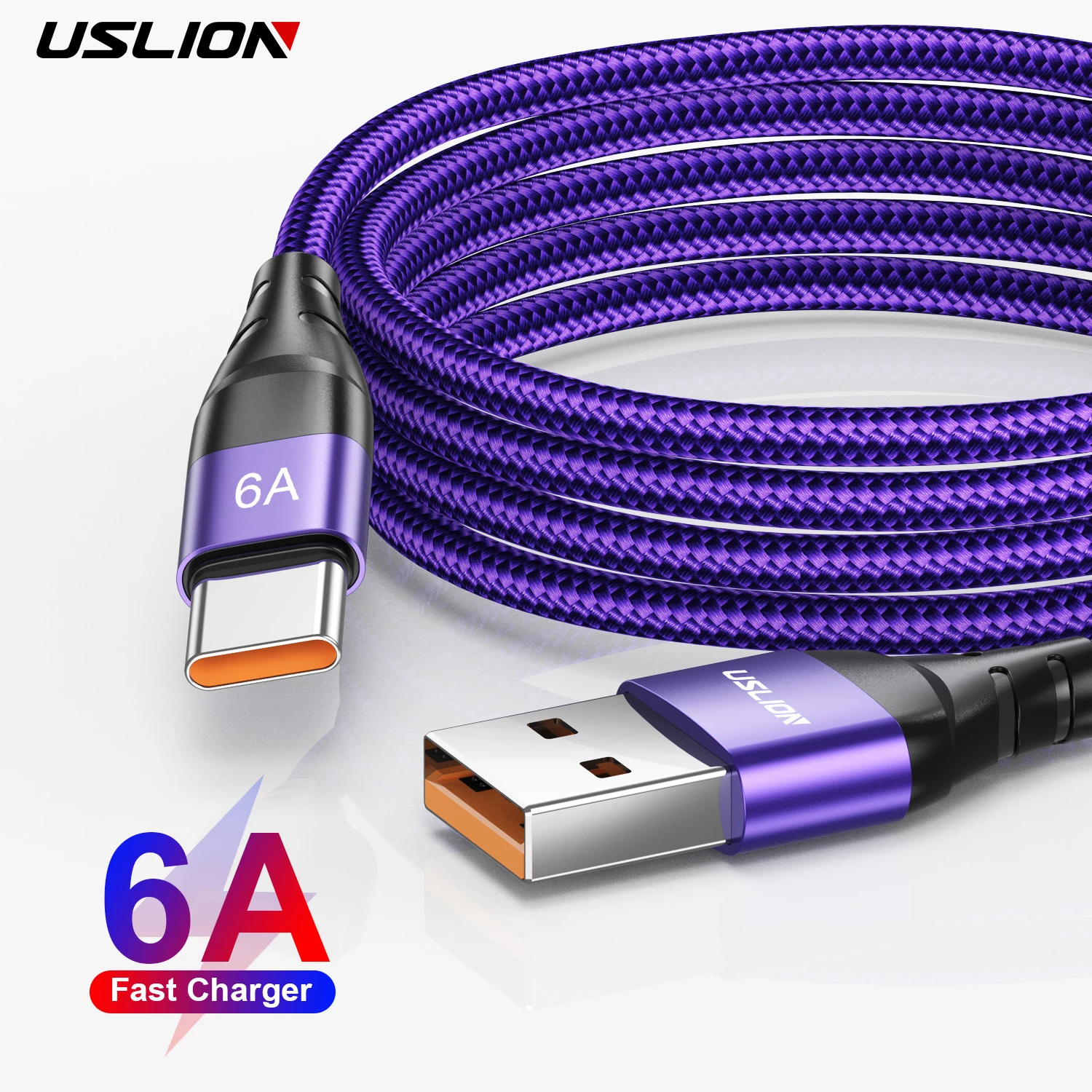 

USLION 66W 6A Super Quick Charge Cable Fast USB Type C Charging QC3.0 Data Cord for Xiaomi Mix3 Samsung S20 Huawei Honor Oneplus