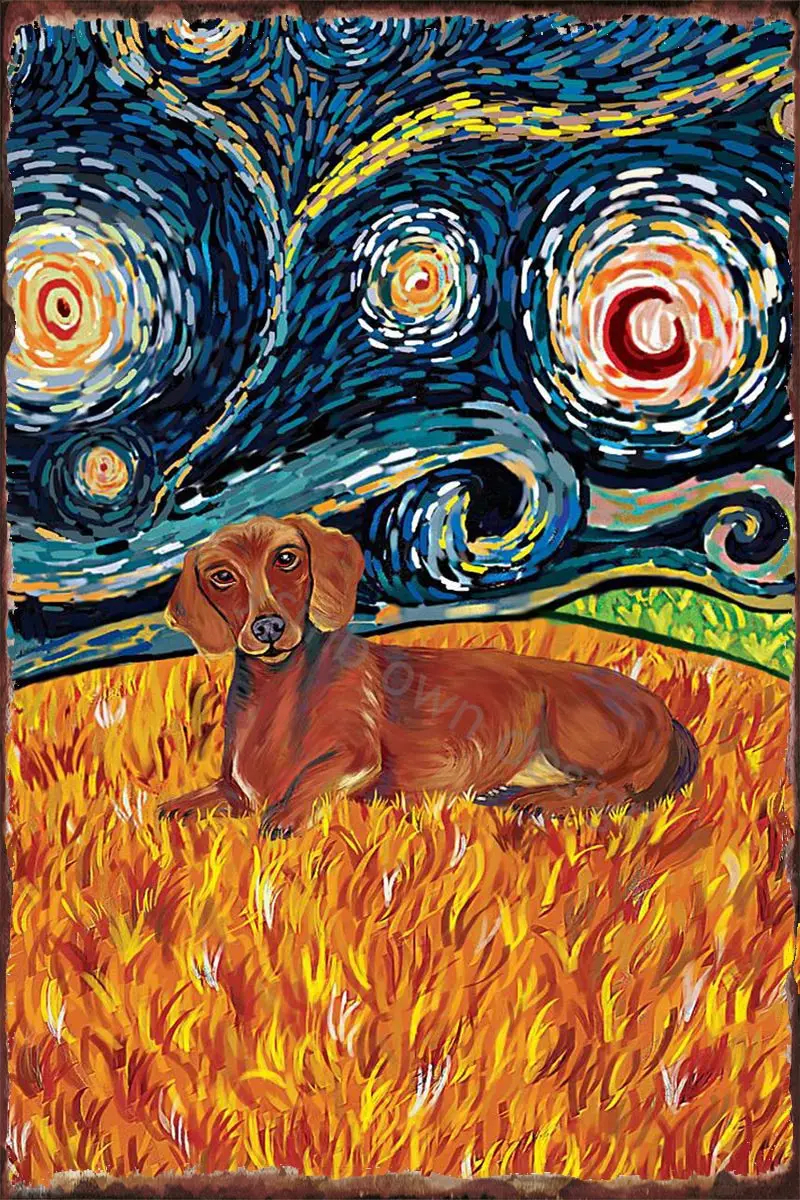 

Такса Ван Гога винтажная металлическая вывеска Оловянная вывеска оловянные пластины декор для стен декор комнаты ретро для искусства мужс...