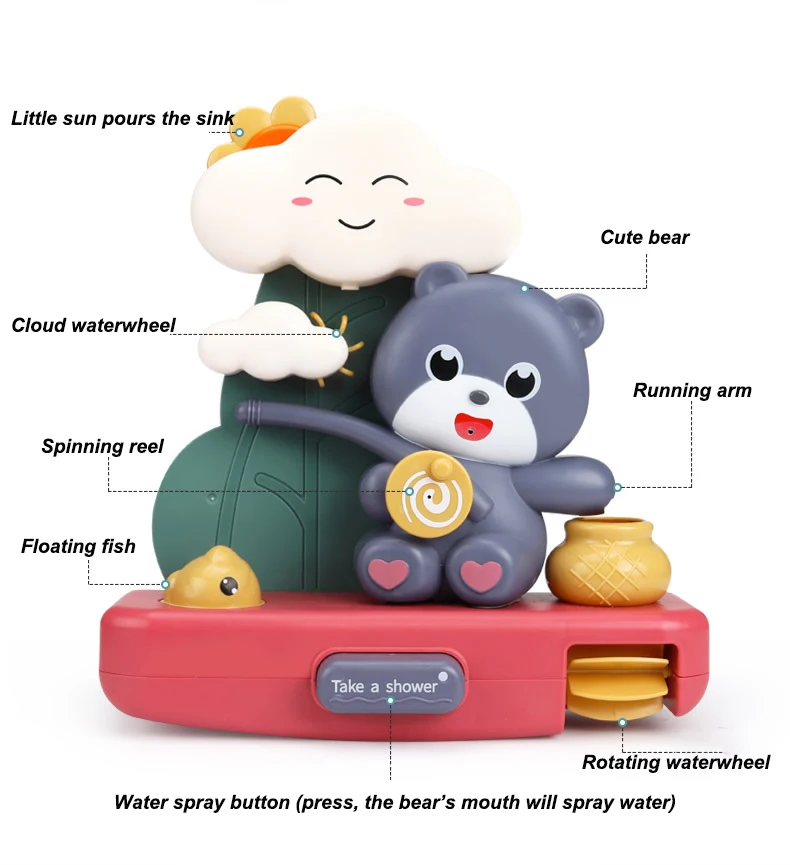 Милый медведь Игрушки для ванны детский трубопровод водяной Душ игра детские