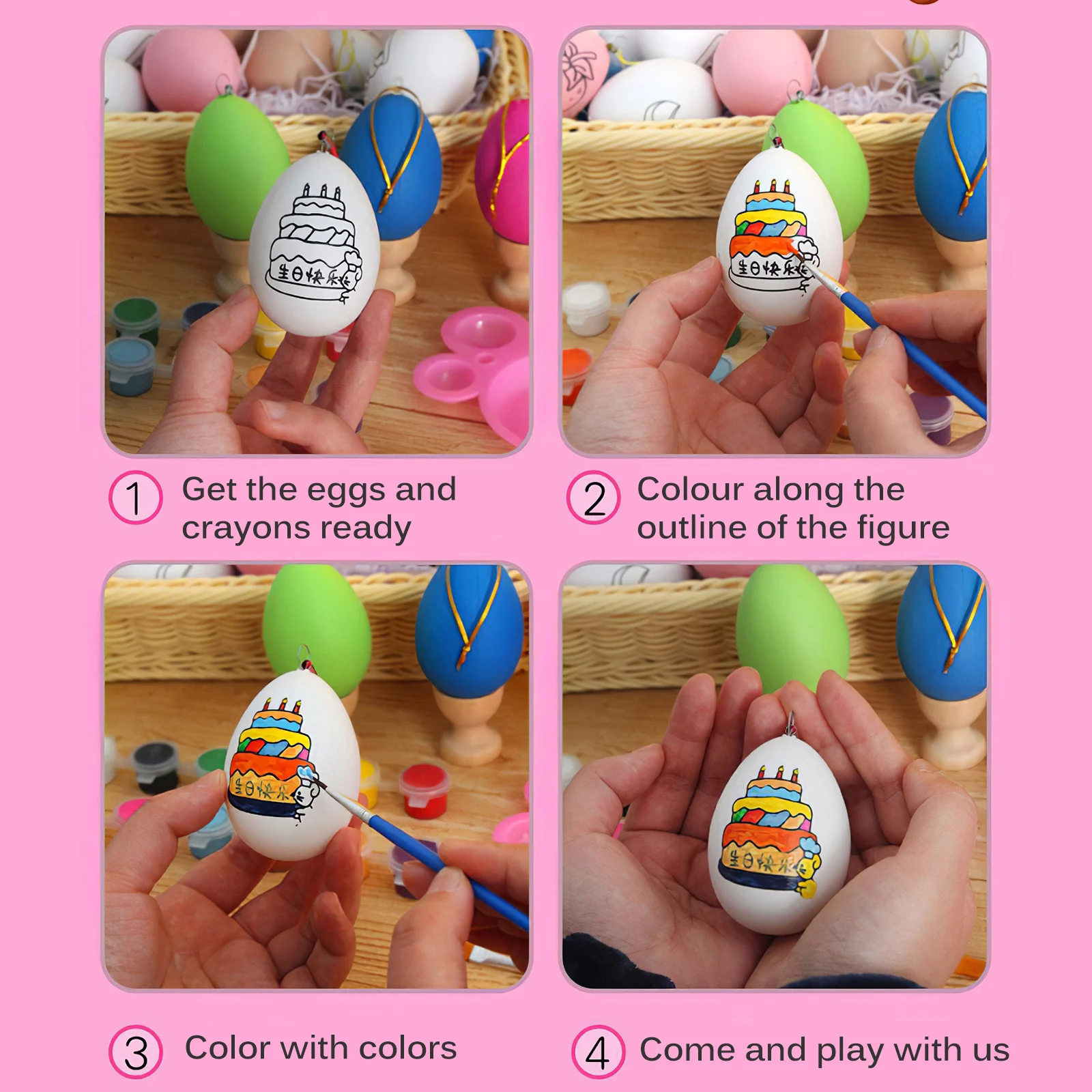 

50pcs Easter Eggs Colorful Plastic Fake Easter Eggs With String Child DIY Painting Drawing Graffiti Toys For Easter Crafts Party