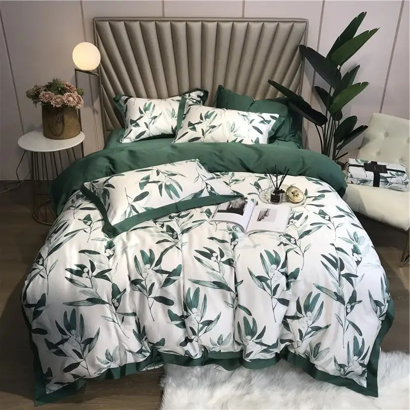 42 Зеленый постельные принадлежности с изображением листьев комплекты
