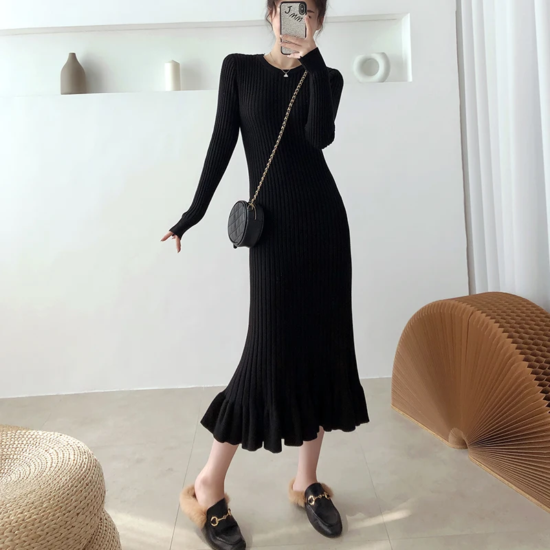 

New Arrival Autumn Women's Sweaters Dress Casual O-Neck Elegance Full Sleeve Solid Knitting Clothing Hots