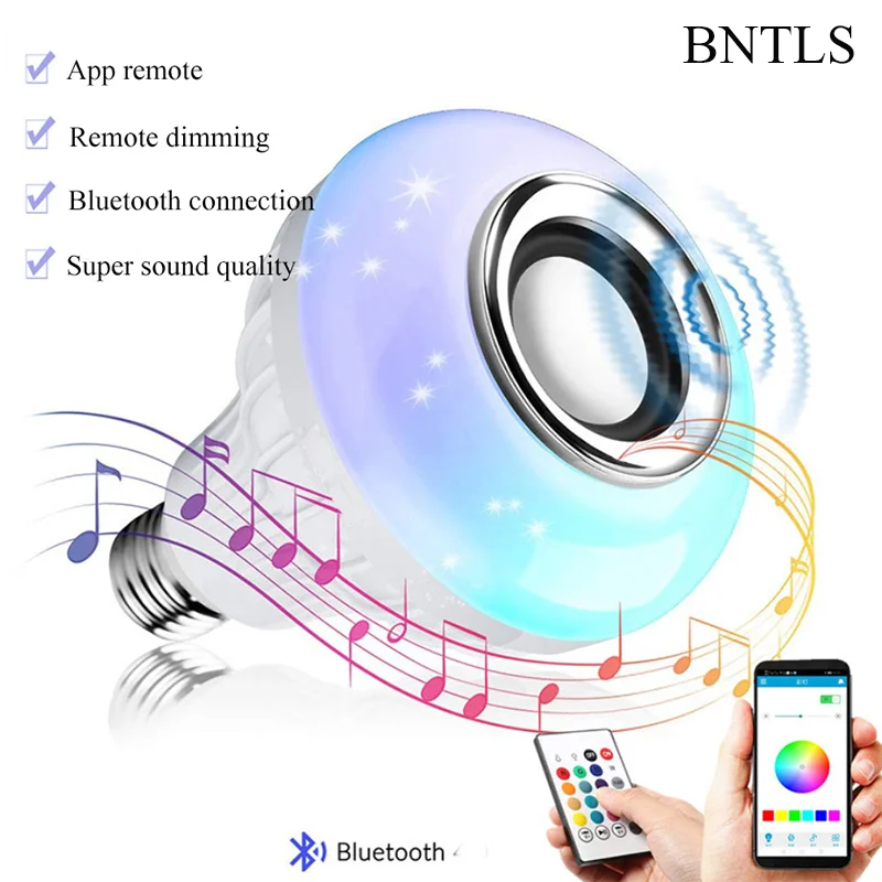 E27 Smart RGB RGBW Wireless Bluetooth Speaker Bulb Music Playing Dimmable LED Bulb Light  with 24 Keys Remote Controller
