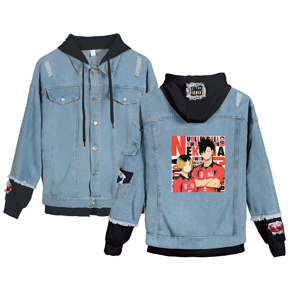 

Hot Sale Haikyuu!! jeans hoodies Young People Autumn Fashion Casual Denim Jean wear men/women Popular Stitching Jacket