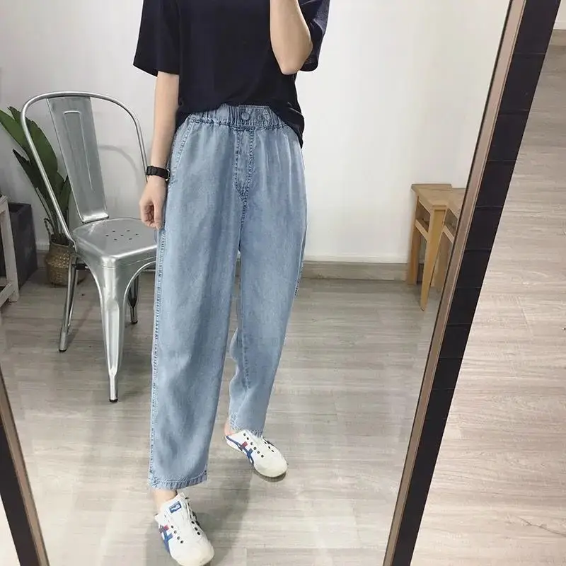 

High Quality Soft Vintage Boyfriend Style Jeans Women's 2021 Summer Stretch High Waist Mom Jeans Fashionable Harajuku Long Jeans