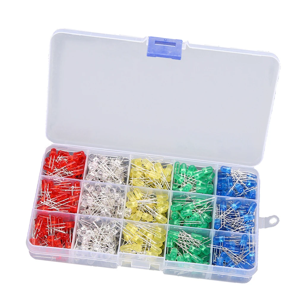 

500 Pieces LED Light Emitting Diodes Bulb Lamp, 5 mm, Round Head (White/Yellow/Red/Blue/Green)