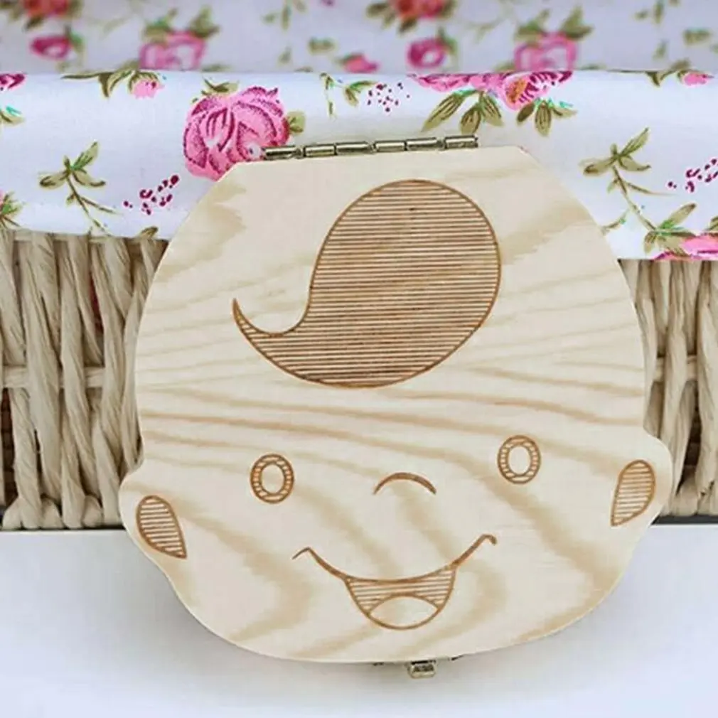 Caja de madera con texto en ingl&eacute;s para dientes ca&iacute;dos de beb&eacute;, caja de madera con texto franc&eacute;s, organizador de colecci&oacute;n para guardar dientes de leche, nueva oferta-3