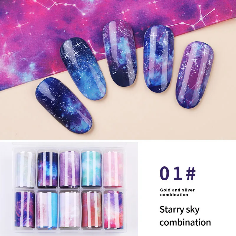 style 1 10 шт галактика бабочка Голографическая фольга для ногтей набор дизайн ногтей перевод рисунка наклейка 2,5*100 см Маникюр DIY Holo декоративный стикер - Цвет: style 1