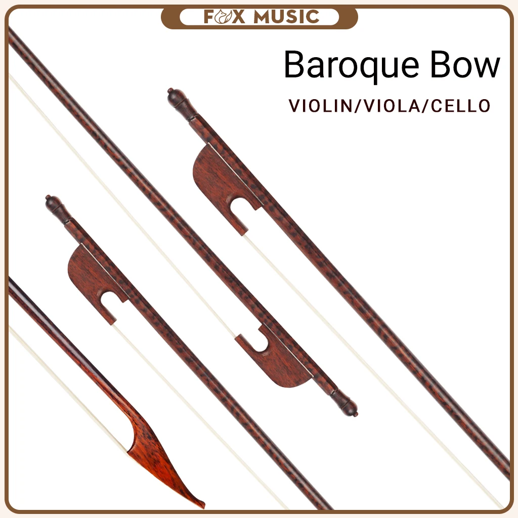 2pcs Exquisite Baroque Snakewood Bow White Pure Horsehair 4/4 Violin/Cello 15/16 Viola Bows Christmas Gift For Advanced Violinst