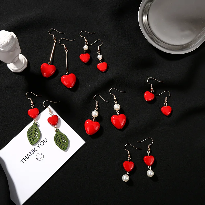 

Stud Earrings Love Geometric Pearl Earrings Red Asymmetric Designer Earrings big earrings gold for Women