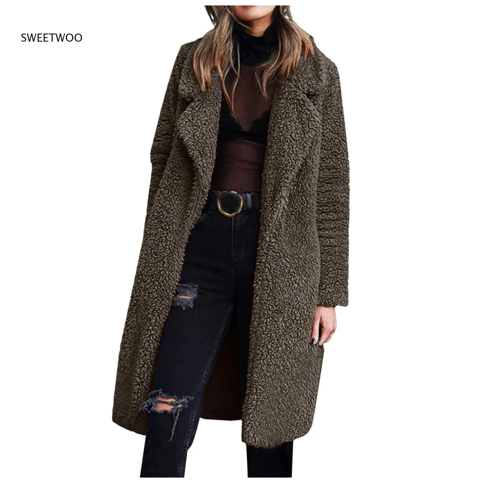 Women Fur Coat Autumn And Winter Cardigan Long-sleeved Lapel Double-faced Fleece Casual Solid Color Coat 2021 Faux Fur Coat