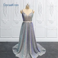2022 sparkle prom dresses long elegant illusion v neck formal evening dresses for women spaghetti straps glittery maxi gowns