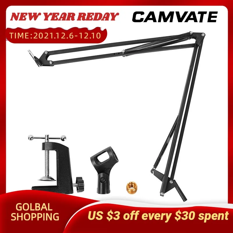 

CAMVATE Foldable NB-39 Microphone Stand Clip /Boom Arm/Adjustable Suspension Scissor Arm Stand With Table Mounting C Clamp Base