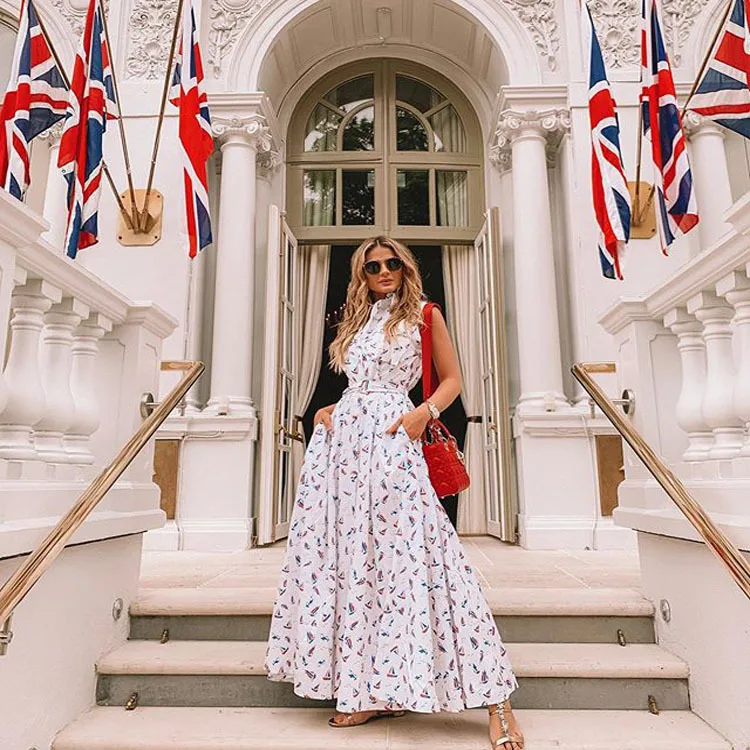 

2020 European and American Summer New Dress Hot Sexy Printed Slim Sleeveless Dress