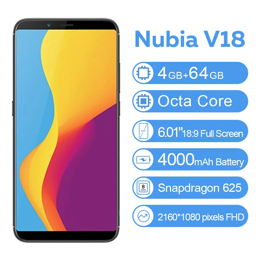 Глобальная Версия ЕС zte Nubia V18 UI 5 1 мобильный телефон 4 Гб + 64 6 01 &quotSnapdragon 625 Octa Core 18: 9