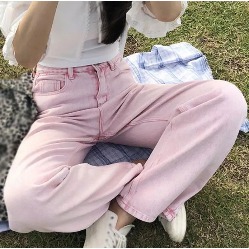 

E Girl Plus Size Y2K Vintage Pink Wide Leg Straight Jeans New Spring Women Harajuku High Waist Loose Oversized Denim Trousers