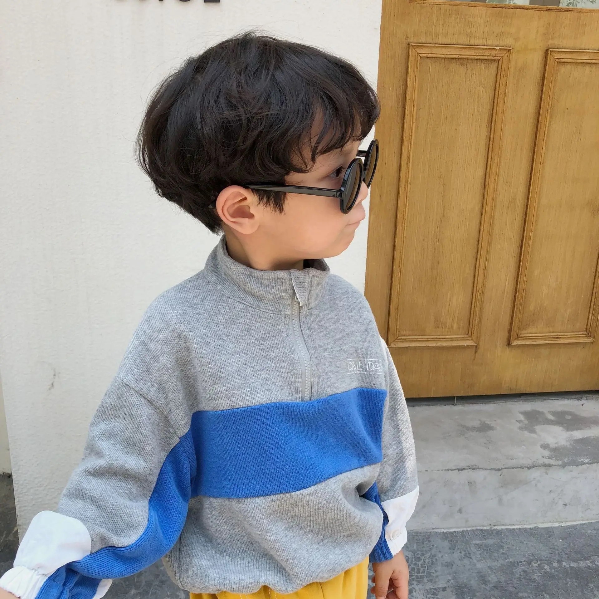 2019 осенние модные свитера со стоячим воротником в стиле пэчворк для мальчиков