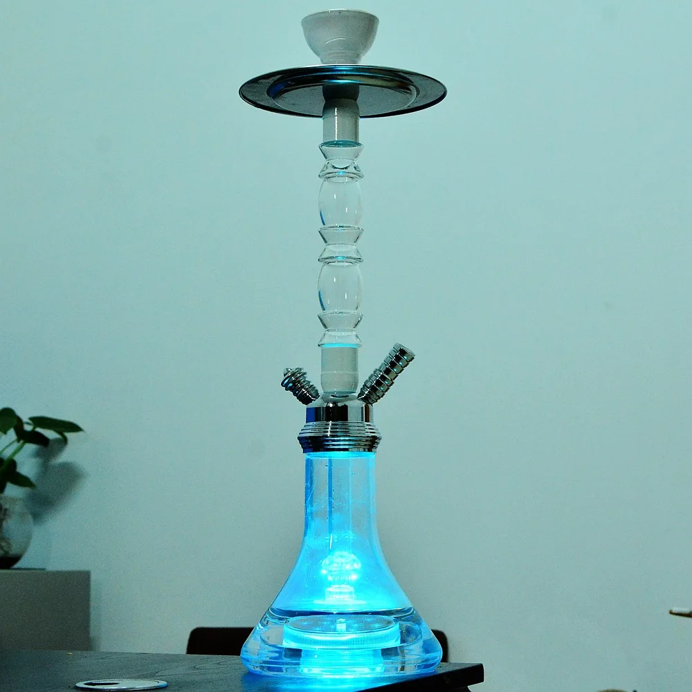 

New Acrylic Arabian single pipe Hookah Set With Color LED Light Tobacco Plate Bowl Hose Nargile Chicha Shisha Hookah Set