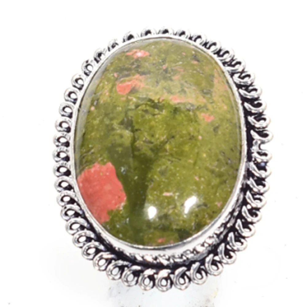 Оригинальное серебряное кольцо унакита с покрытием из меди женское ювелирное